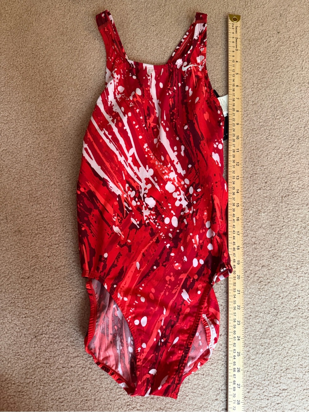 Nike Womens 8 One Piece Swimsuit Red Abstract Racerback Training NWT Swim